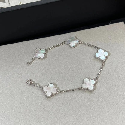 [LunaMar]LUCKY CLOVER 5-MOTIF BRACELET - WHITE MOTHER-OF-PEARL COLLECTION