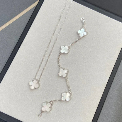 [LunaMar]LUCKY CLOVER 5-MOTIF BRACELET - WHITE MOTHER-OF-PEARL COLLECTION