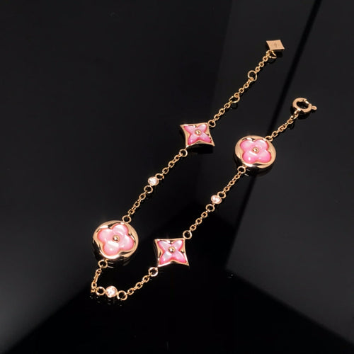 [LunaMar]STAR AND SUN 4 MOTIF PINK MOP ROSE GOLD BRACELET