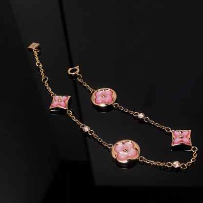 [LunaMar]STAR AND SUN 4 MOTIF PINK MOP ROSE GOLD BRACELET