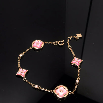 [LunaMar]STAR AND SUN 4 MOTIF PINK MOP ROSE GOLD BRACELET