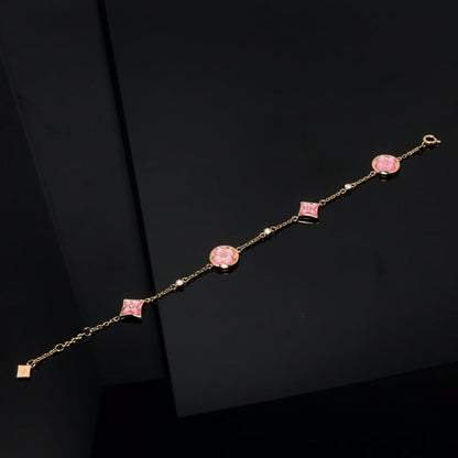 [LunaMar]STAR AND SUN 4 MOTIF PINK MOP ROSE GOLD BRACELET