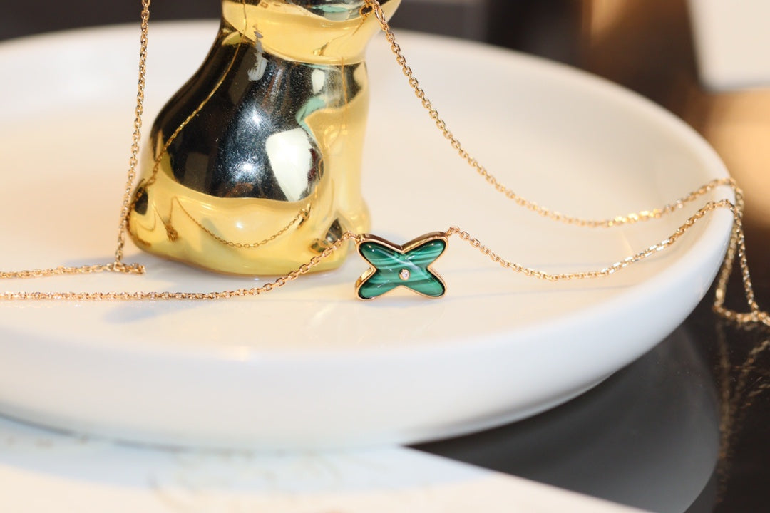 [LunaMar]JEUX MALACHITE 1 DIAMOND ROSE GOLD NECKLACE