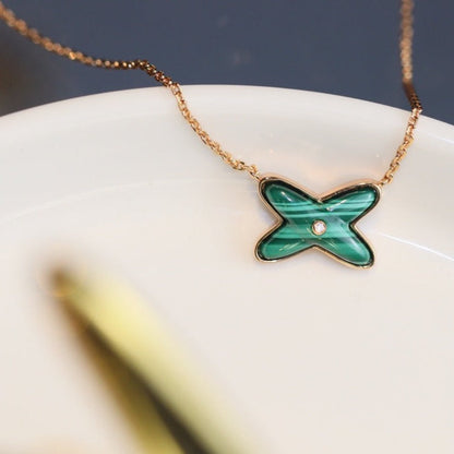 [LunaMar]JEUX MALACHITE 1 DIAMOND ROSE GOLD NECKLACE