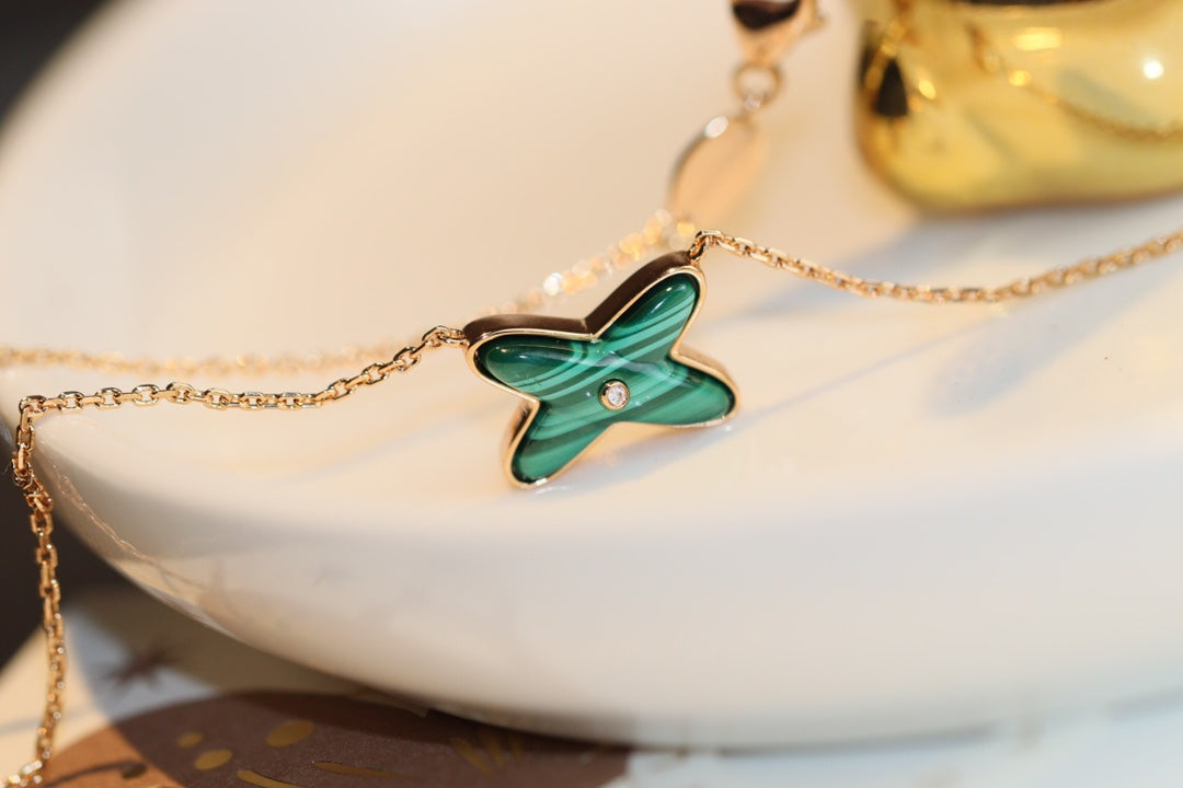 [LunaMar]JEUX MALACHITE 1 DIAMOND ROSE GOLD NECKLACE