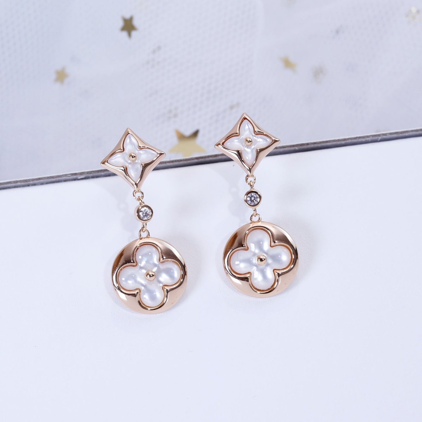[LunaMar]STAR AND SUN ROSE GOLD MOP DROP EARRINGS