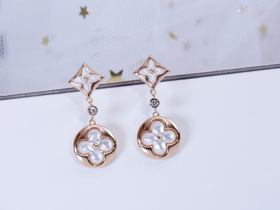 [LunaMar]STAR AND SUN ROSE GOLD MOP DROP EARRINGS