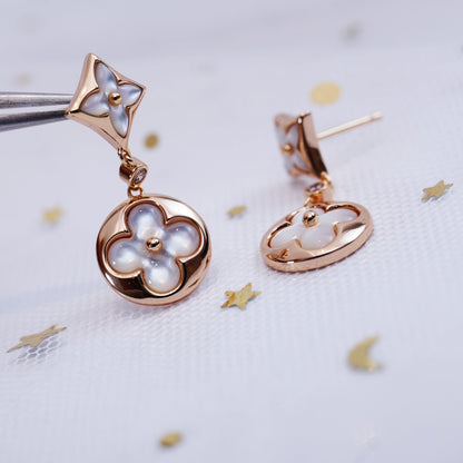 [LunaMar]STAR AND SUN ROSE GOLD MOP DROP EARRINGS