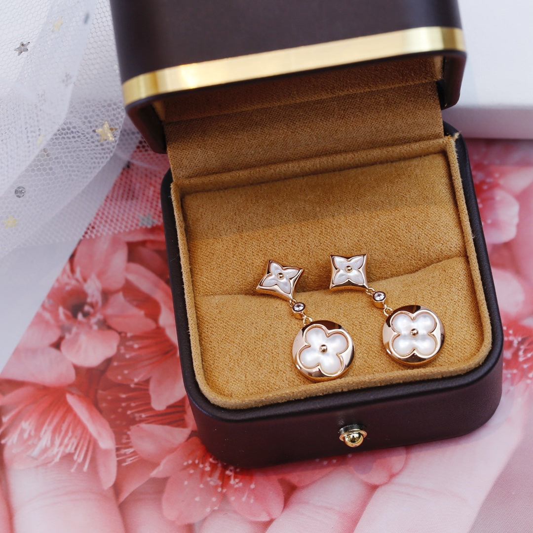 [LunaMar]STAR AND SUN ROSE GOLD MOP DROP EARRINGS