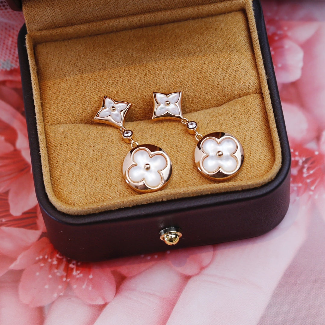 [LunaMar]STAR AND SUN ROSE GOLD MOP DROP EARRINGS