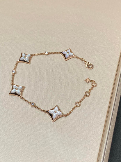 [LunaMar]STAR 4 MOTIF MOP DIAMOND ROSE GOLD BRACELET