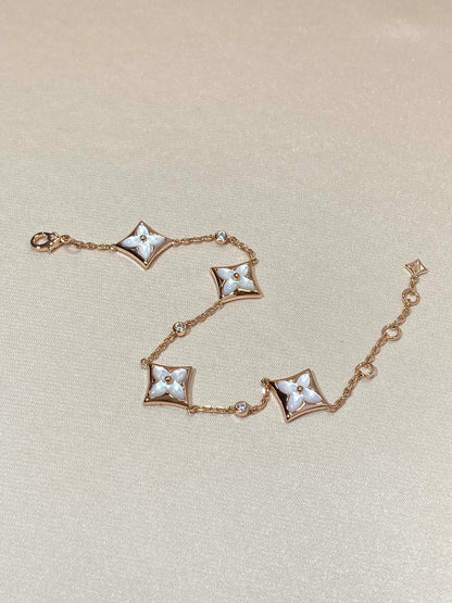 [LunaMar]STAR 4 MOTIF MOP DIAMOND ROSE GOLD BRACELET