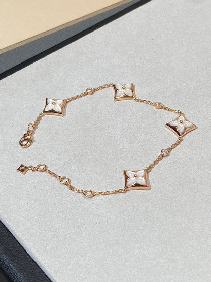 [LunaMar]STAR 4 MOTIF MOP DIAMOND ROSE GOLD BRACELET