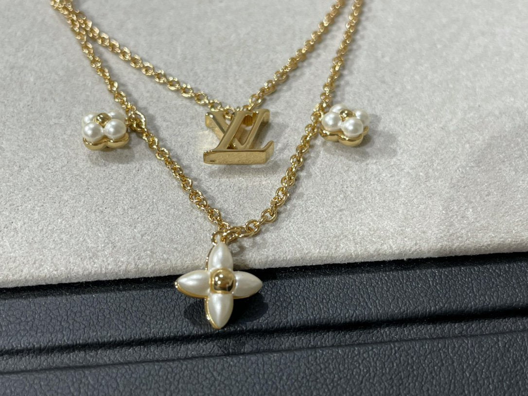 [LunaMar]FLOWERGRAM GOLD MOP DOUBLE ROW NECKLACE
