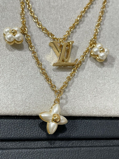 [LunaMar]FLOWERGRAM GOLD MOP DOUBLE ROW NECKLACE