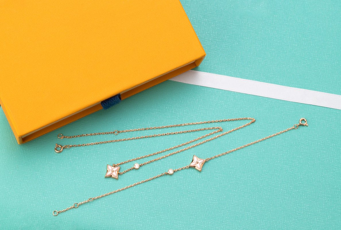 [LunaMar]STAR PINK MOP 1 DIAMOND ROSE GOLD NECKLACE