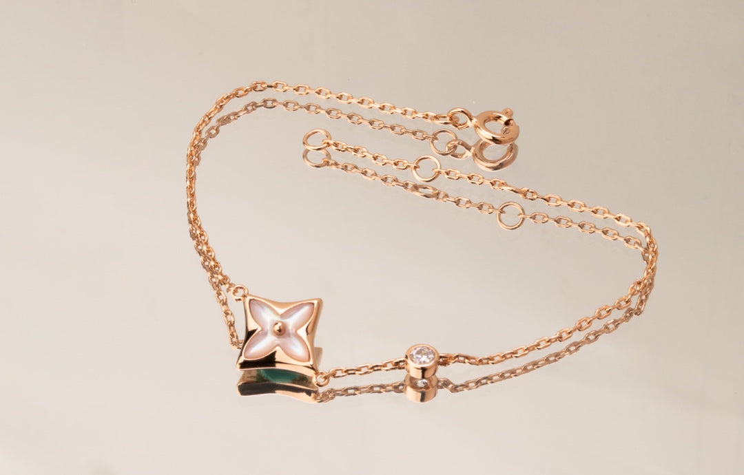[LunaMar]STAR PINK MOP 1 DIAMOND ROSE GOLD NECKLACE