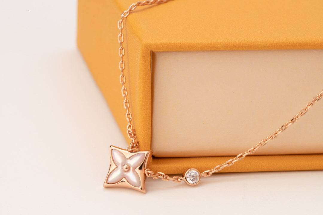 [LunaMar]STAR PINK MOP 1 DIAMOND ROSE GOLD NECKLACE