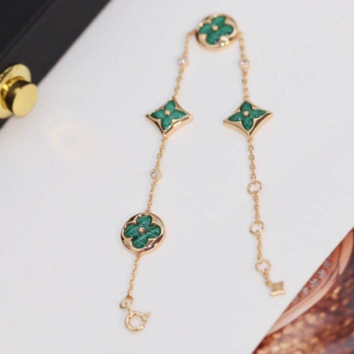 [LunaMar]STAR AND SUN 4 MOTIF ROSE GOLD MALACHITE BRACELET