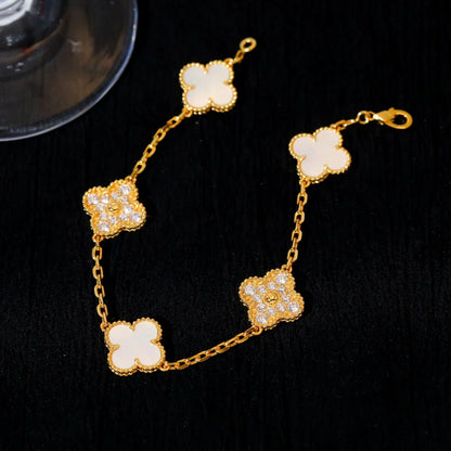 [LunaMar]LUCKY CLOVER 5-MOTIF BRACELET - WHITE MOTHER-OF-PEARL COLLECTION