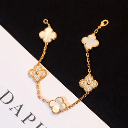 [LunaMar]LUCKY CLOVER 5-MOTIF BRACELET - WHITE MOTHER-OF-PEARL COLLECTION