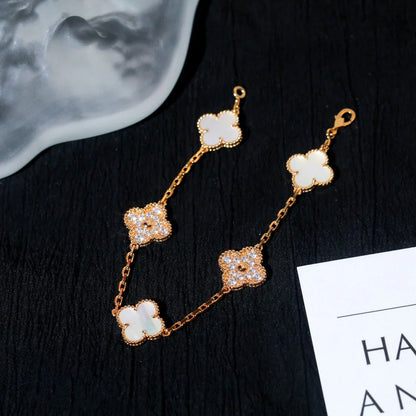 [LunaMar]LUCKY CLOVER 5-MOTIF BRACELET - WHITE MOTHER-OF-PEARL COLLECTION
