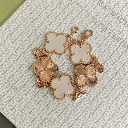 [LunaMar]LUCKY CLOVER 5-MOTIF BRACELET - WHITE MOTHER-OF-PEARL COLLECTION