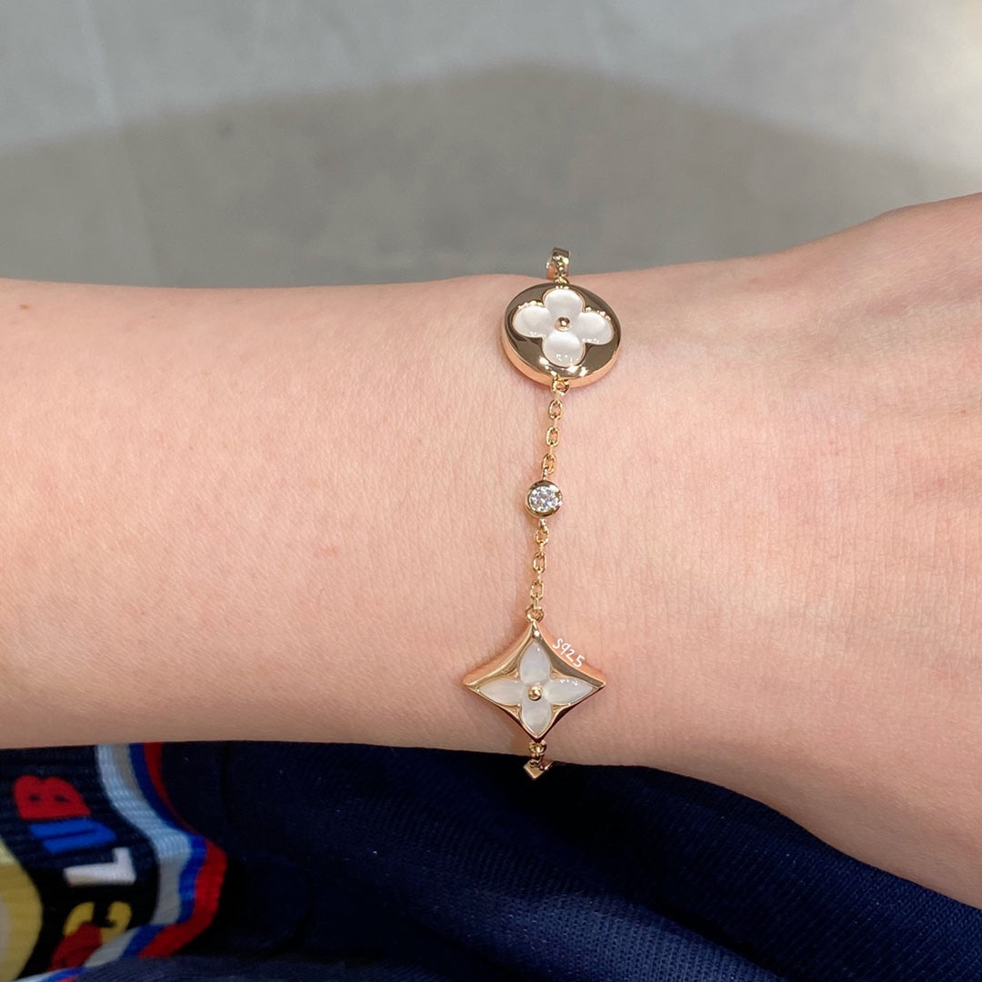 [LunaMar]STAR AND SUN 4 MOTIF WHITE MOP ROSE GOLD BRACELET