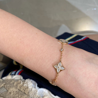 [LunaMar]STAR AND SUN 4 MOTIF WHITE MOP ROSE GOLD BRACELET
