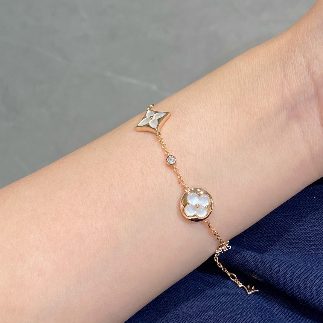 [LunaMar]STAR AND SUN 4 MOTIF WHITE MOP ROSE GOLD BRACELET