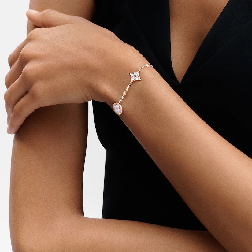 [LunaMar]STAR AND SUN 4 MOTIF WHITE MOP ROSE GOLD BRACELET