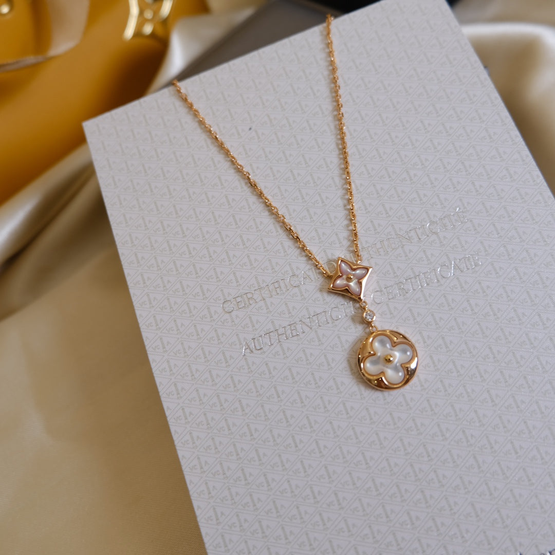 [LunaMar]STAR AND SUN WHITE MOP 2 MOTIF ROSE GOLD NECKLACE
