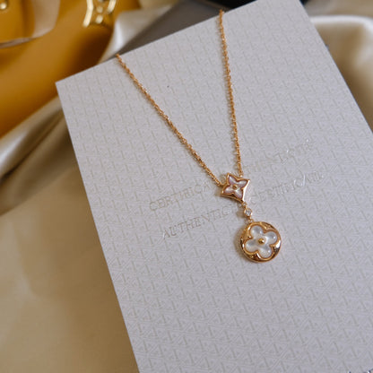 [LunaMar]STAR AND SUN WHITE MOP 2 MOTIF ROSE GOLD NECKLACE