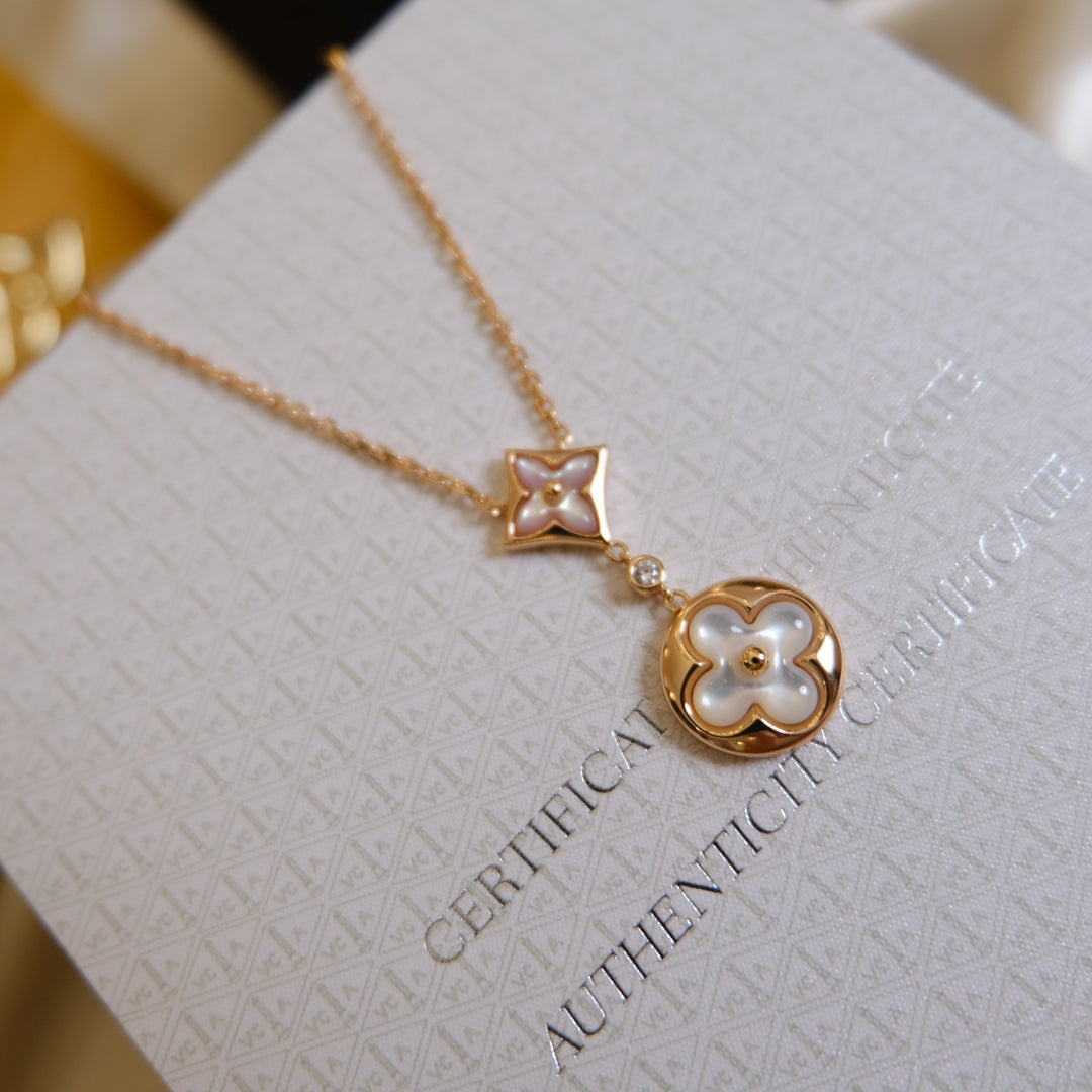 [LunaMar]STAR AND SUN WHITE MOP 2 MOTIF ROSE GOLD NECKLACE