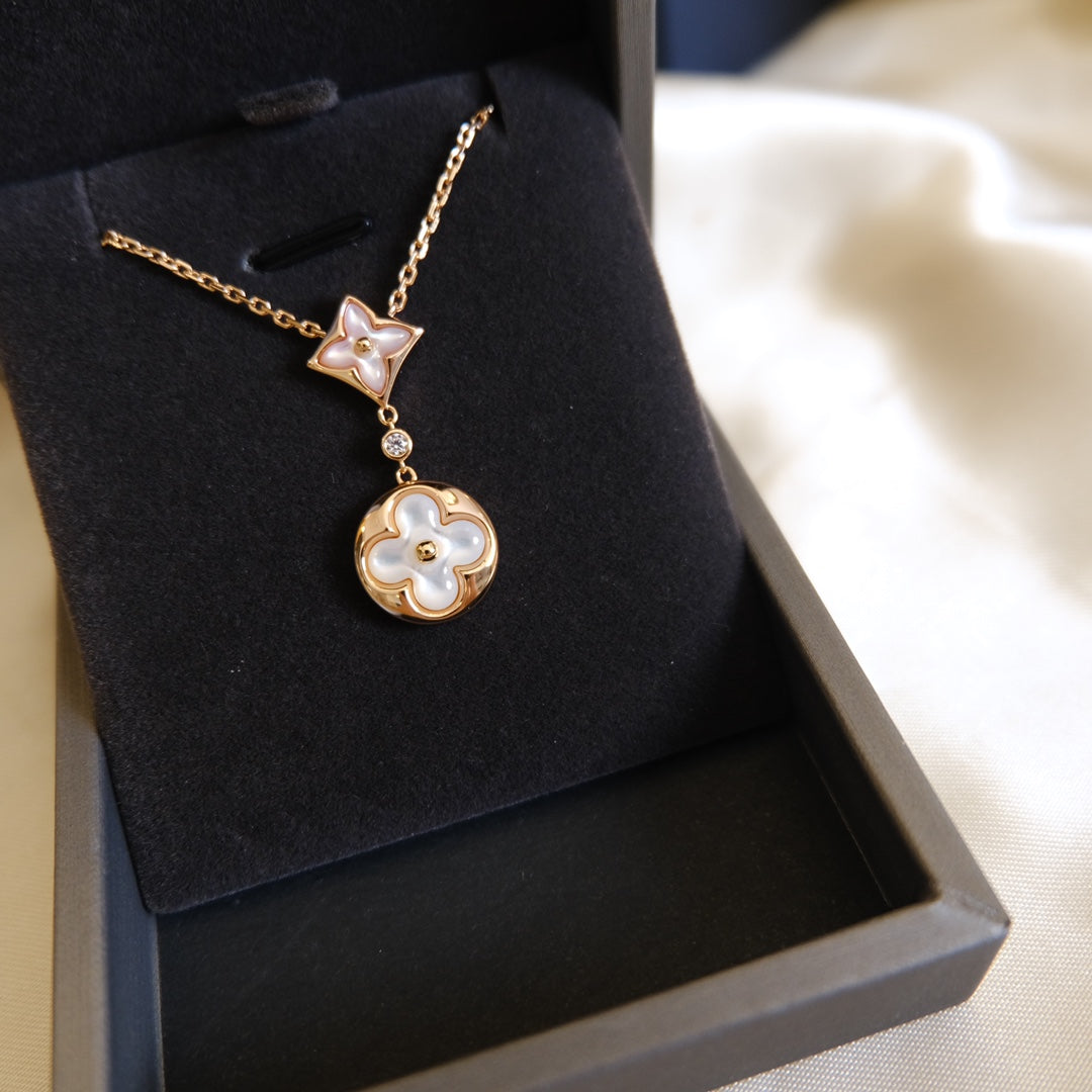 [LunaMar]STAR AND SUN WHITE MOP 2 MOTIF ROSE GOLD NECKLACE