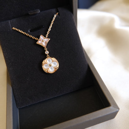 [LunaMar]STAR AND SUN WHITE MOP 2 MOTIF ROSE GOLD NECKLACE