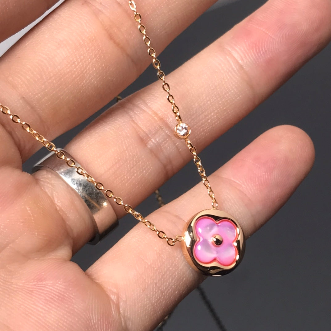 [LunaMar]COLOR BLOSSOM PINK MOP SUN GOLD NECKLACE
