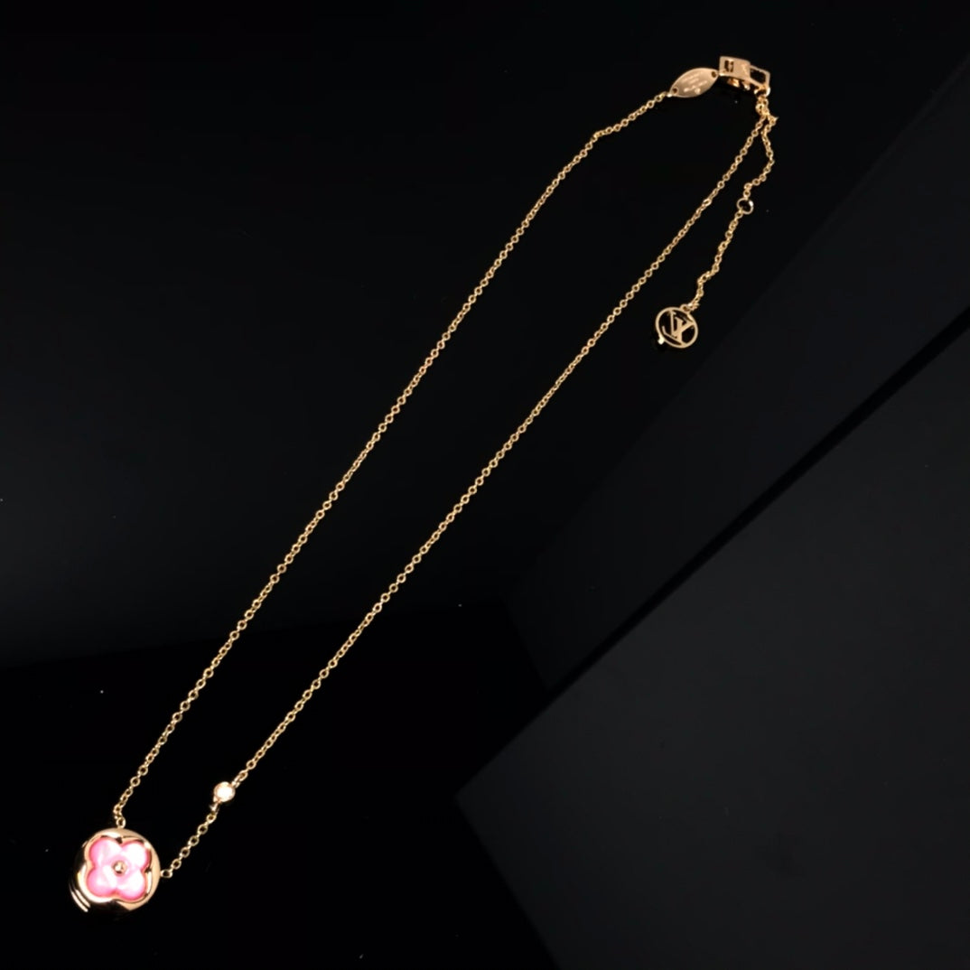 [LunaMar]COLOR BLOSSOM PINK MOP SUN GOLD NECKLACE
