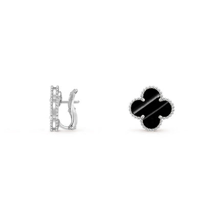 [LunaMar]15MM CLOVER FLOWER STUD EARRINGS WHITE GOLD COLLECTION