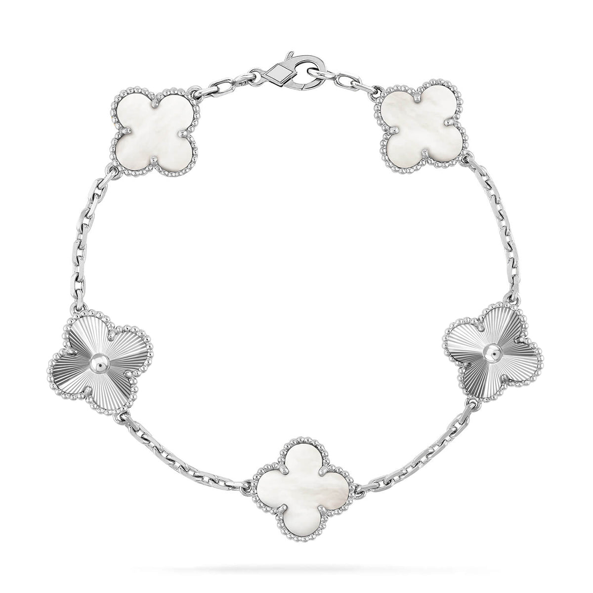 [LunaMar]LUCKY CLOVER 5-MOTIF BRACELET - WHITE MOTHER-OF-PEARL COLLECTION