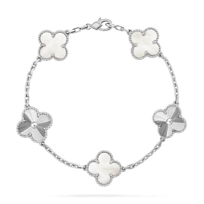 [LunaMar]LUCKY CLOVER 5-MOTIF BRACELET - WHITE MOTHER-OF-PEARL COLLECTION