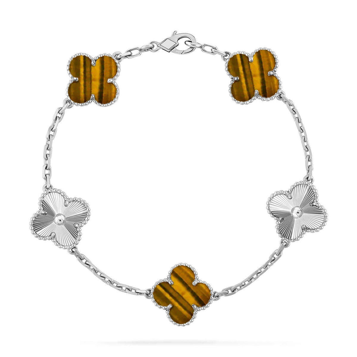 [LunaMar]LUCKY CLOVER 5-MOTIF BRACELET -  TIGER’S EYE COLLECTION