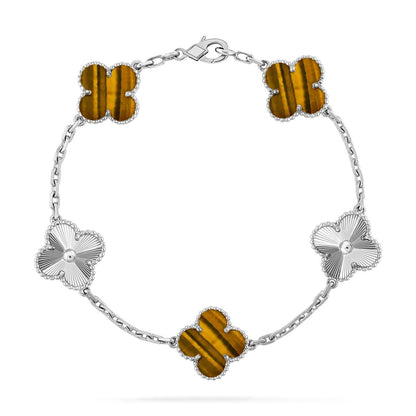 [LunaMar]LUCKY CLOVER 5-MOTIF BRACELET -  TIGER’S EYE COLLECTION