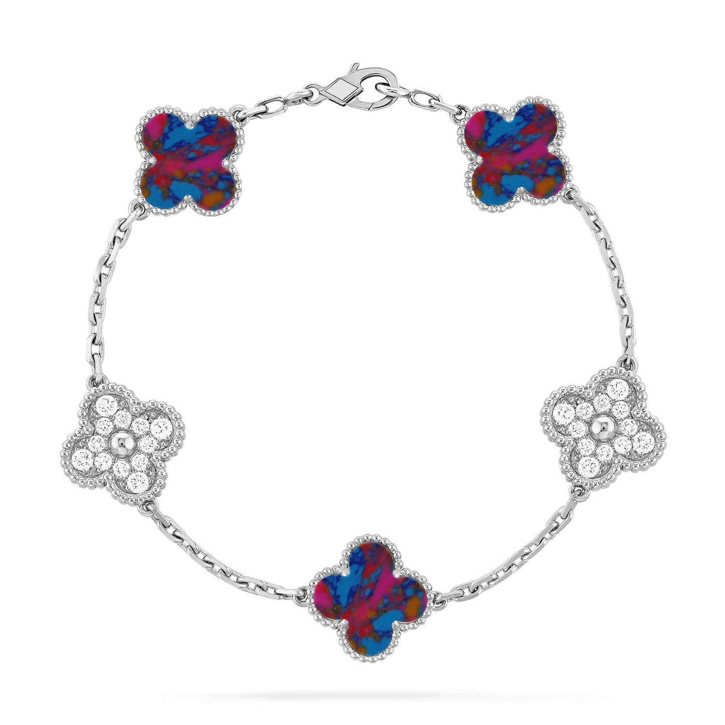 [LunaMar]LUCKY CLOVER 5-MOTIF BRACELET - MULTI-GEM COLLECTION