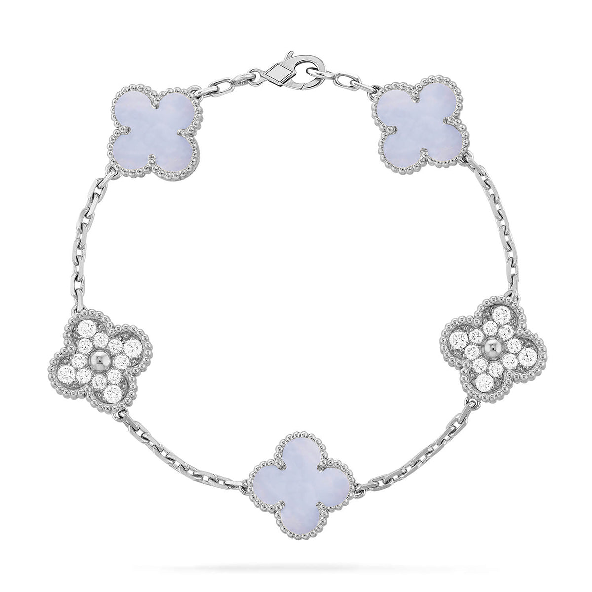 [LunaMar]LUCKY CLOVER 5-MOTIF BRACELET - PURPLE CHALCEDONY COLLECTION