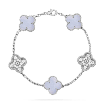 [LunaMar]LUCKY CLOVER 5-MOTIF BRACELET - PURPLE CHALCEDONY COLLECTION
