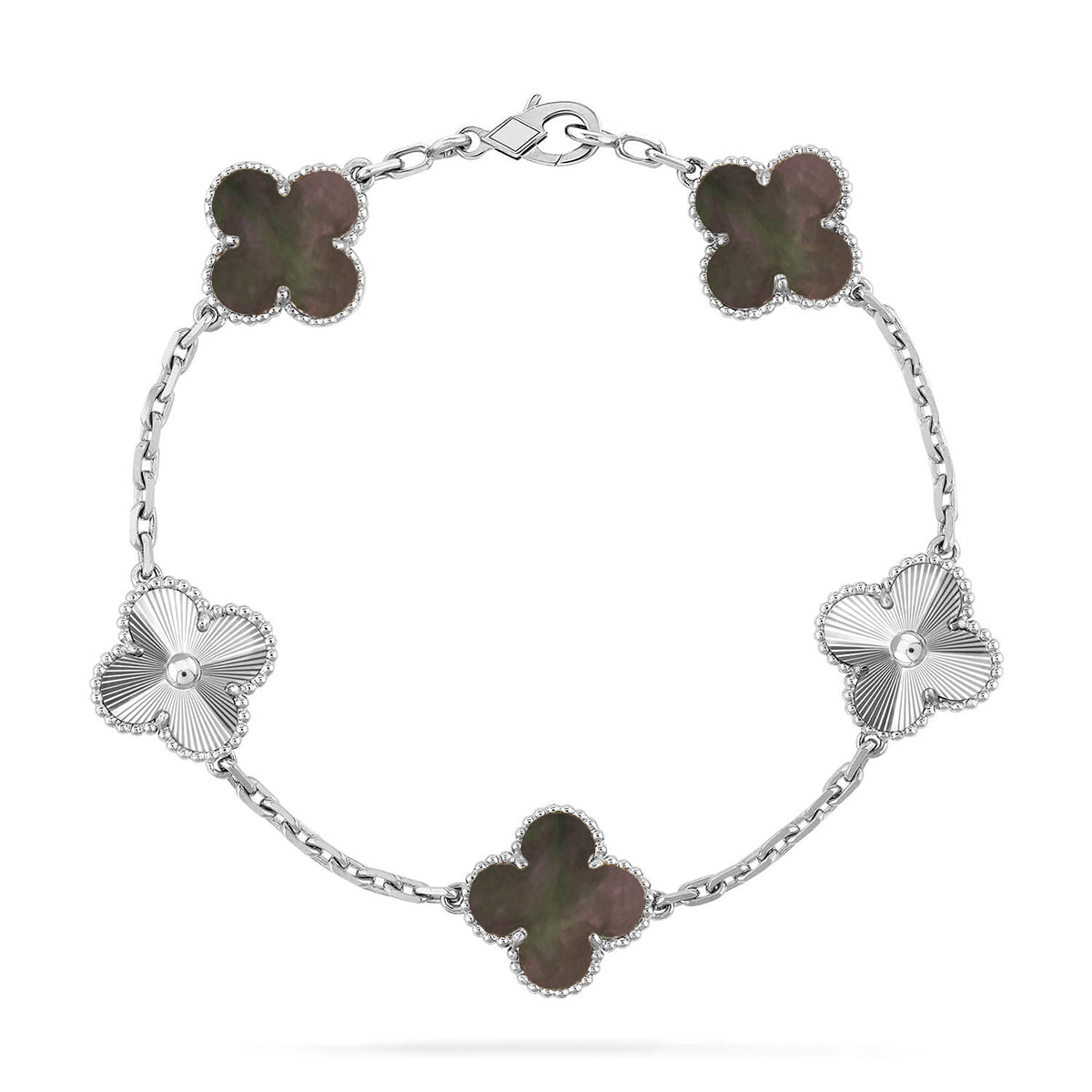 [LunaMar]LUCKY CLOVER 5-MOTIF BRACELET - GREY MOTHER-OF-PEARL COLLECTION