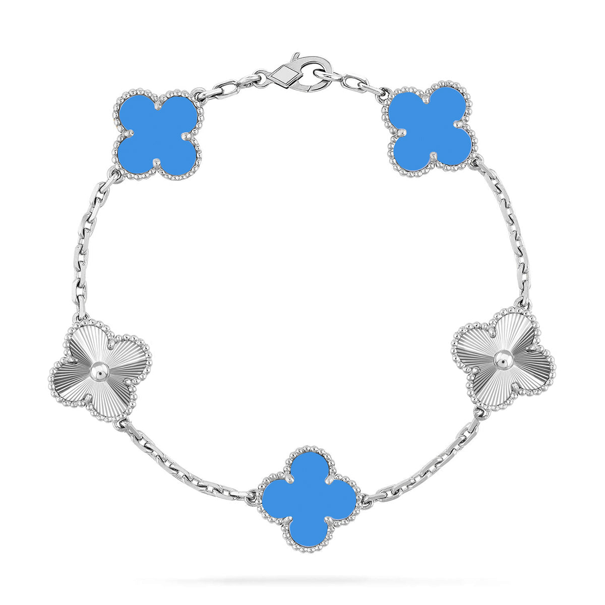 [LunaMar]LUCKY CLOVER 5-MOTIF BRACELET - BLUE AGATE COLLECTION
