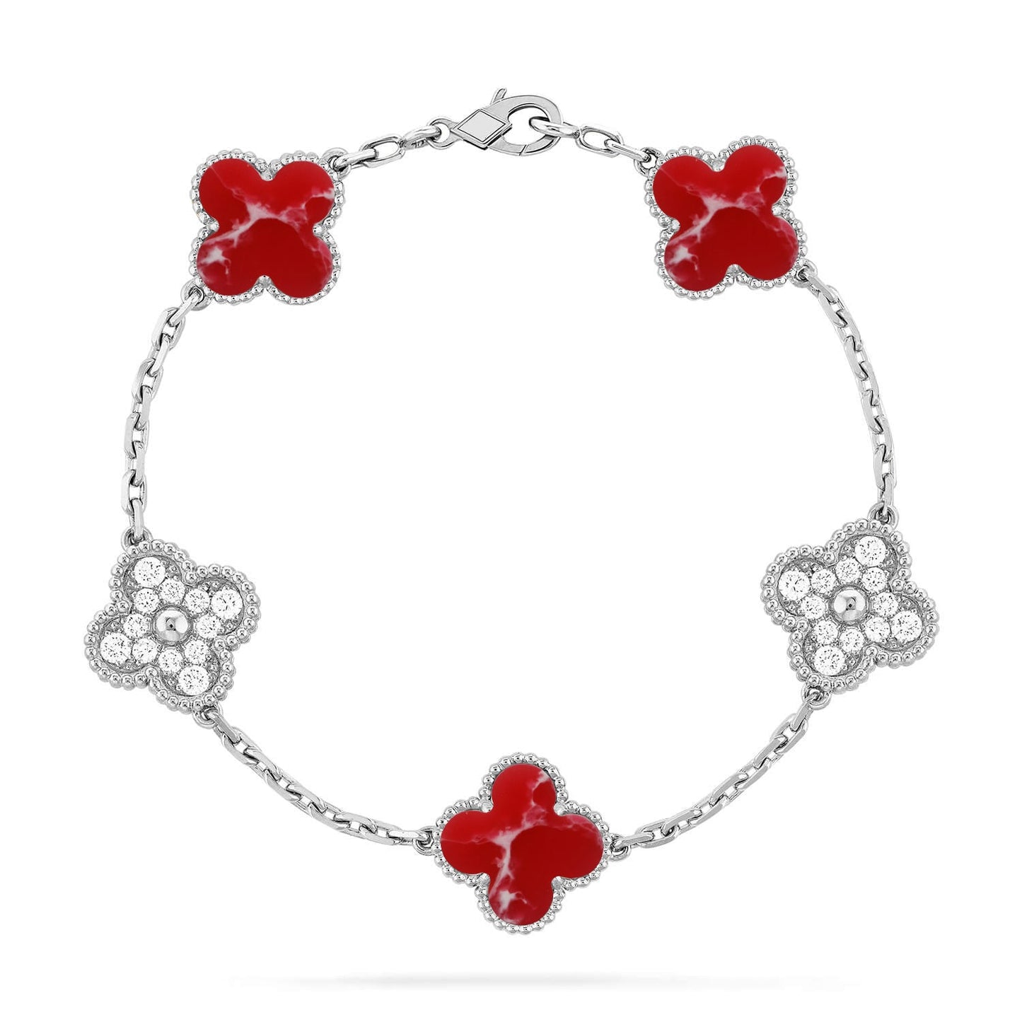 [LunaMar]LUCKY CLOVER 5-MOTIF BRACELET - RED LARIMAR COLLECTION