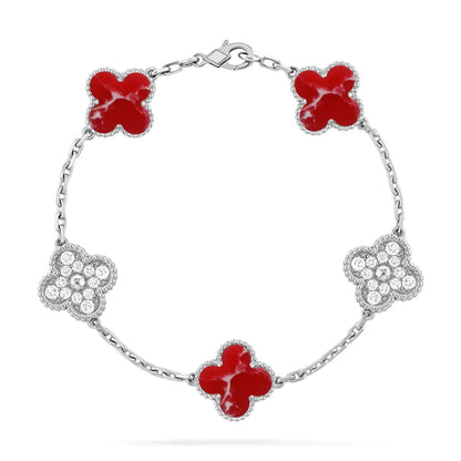 [LunaMar]LUCKY CLOVER 5-MOTIF BRACELET - RED LARIMAR COLLECTION